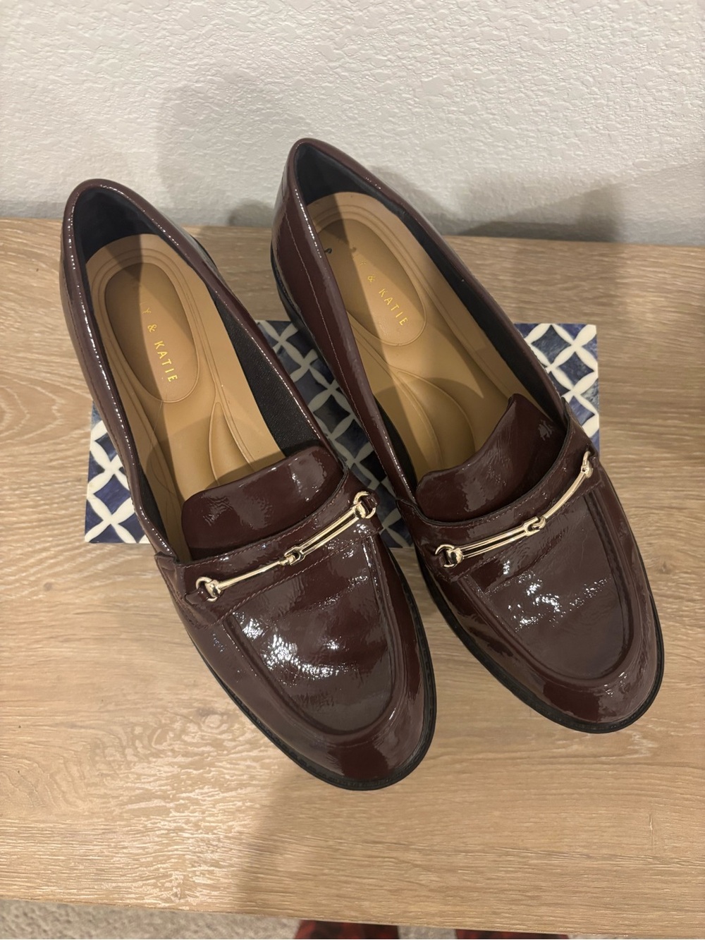 Kelly & Katie Patent Loafers in Deep Wine with Gold Accent
